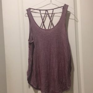 Hollister womens striped crisscross strap Tank Top scoop bottom size S maroon